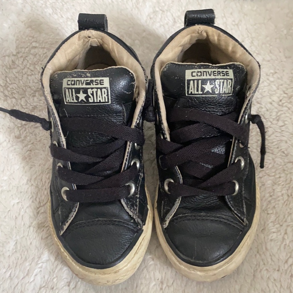 Converse Black Leather Hi-Tops Toddler 11